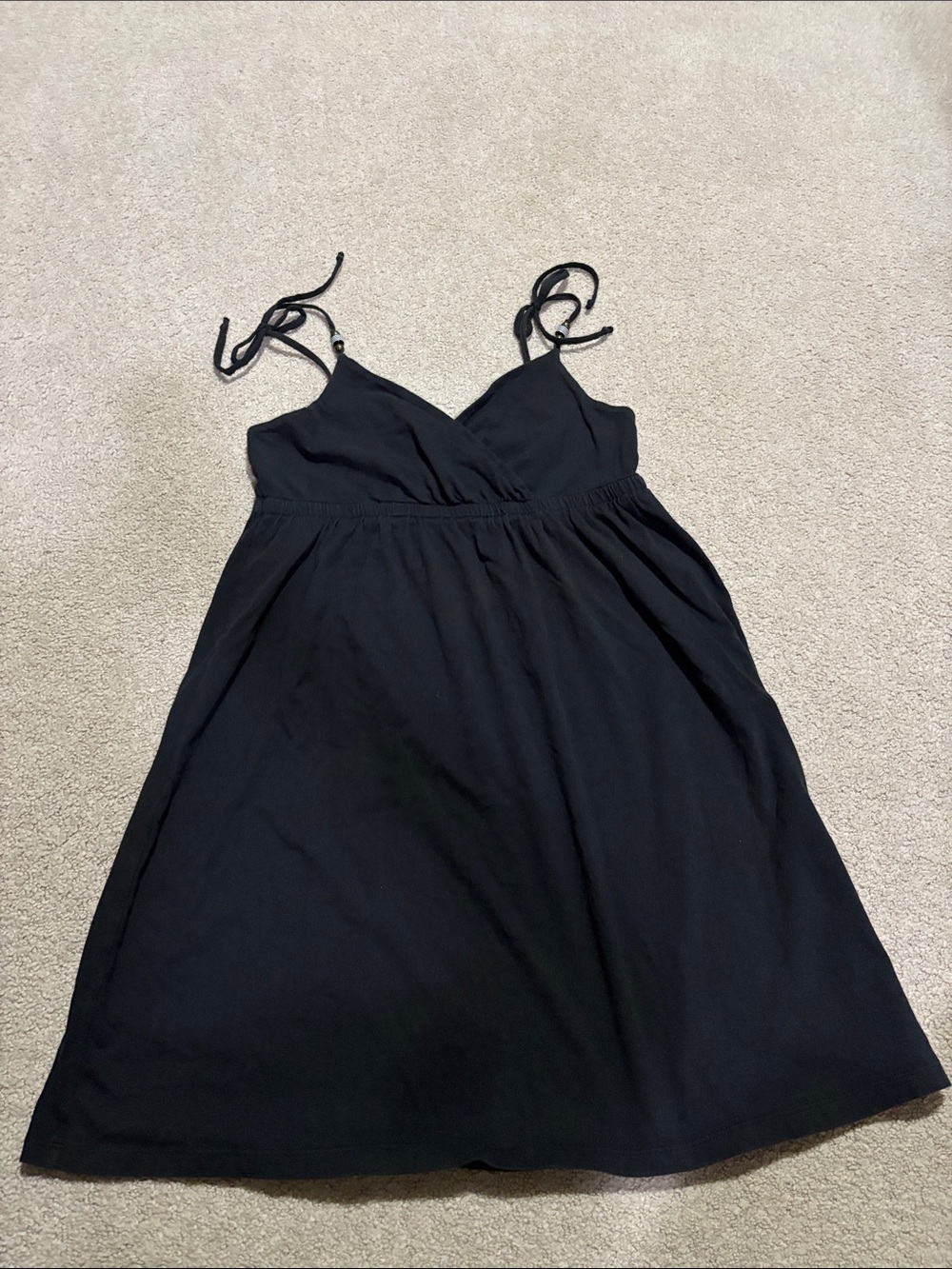 100% Cotton George Black Tie-Shoulder Mini Dress